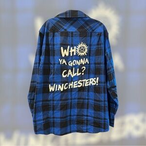 Supernatural Themed Long Sleeve Button Flannel Shirt Unisex Size XL Never Worn